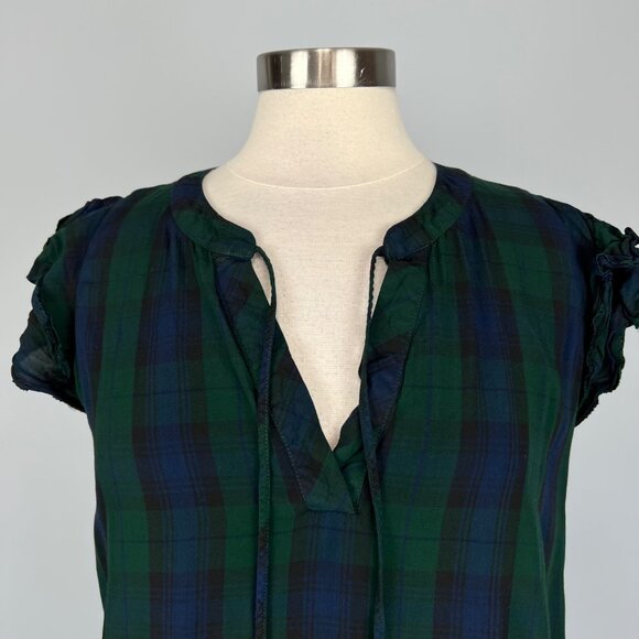 Vineyard Vines Womens Blackwatch Tunic Dress Green Plaid Flutter Sleeve size M - Picture 2 of 13